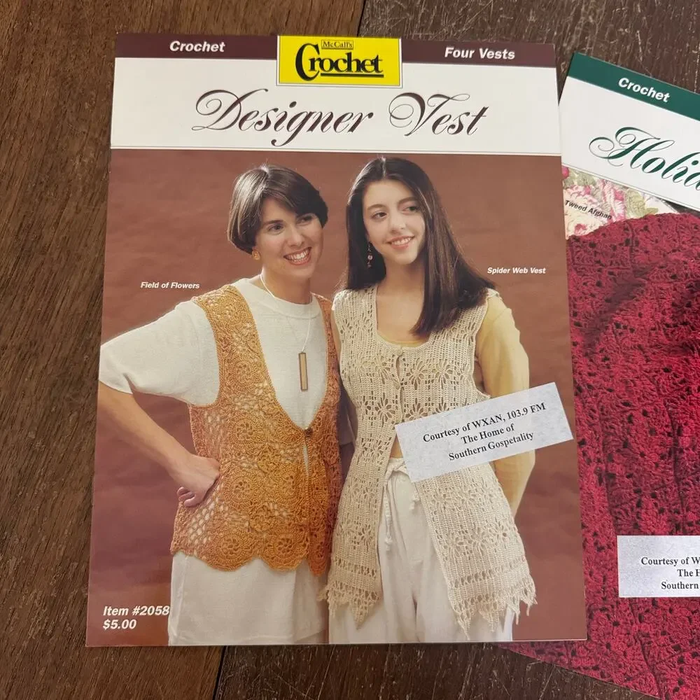 Bundle Two (2) Crochet Knitting Pattern Booklets‎ Vests & Throw Blanket